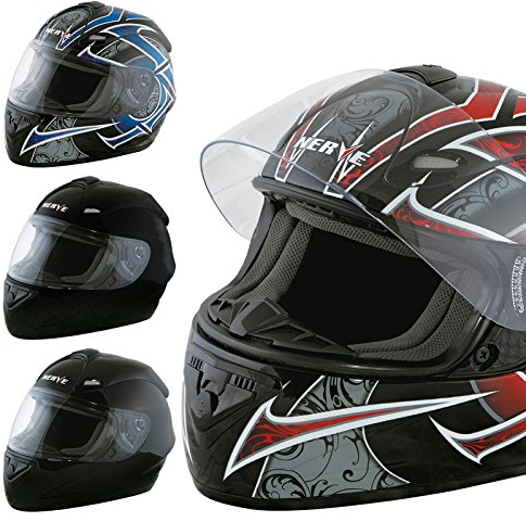 Nerve Shop Motorradhelm Integralhelm NS2013 Vollvisierhelm Fullface Motorrad Helm Mofa Motorroller Damen Herren Erwachsene - schwarz - M