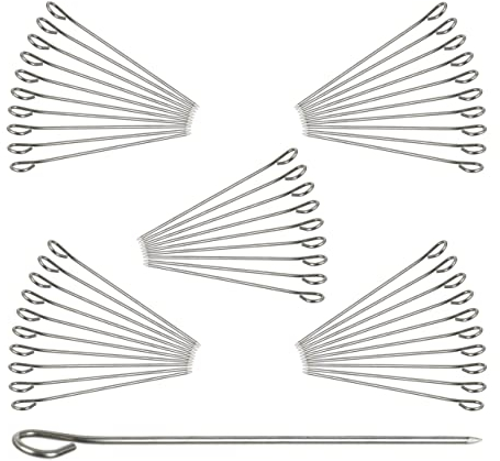 Relaxdays Set of 400 Stainless Steel Meat Skewers, 11 cm Trussing Needles, Silver