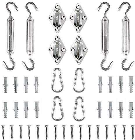 Tiberham Soleil Voile d'ombrage kit matériel, rectangulaire/carré Voile d'ombrage d'installation pour pelouse de terrasse Jardin, Heavy Duty antirouille (44 pcs)
