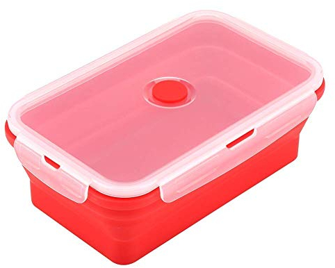 Rectangular Silicone Box Foldable Lunch Box Microwave Food Container 2 Colours 1200 ml (Red)