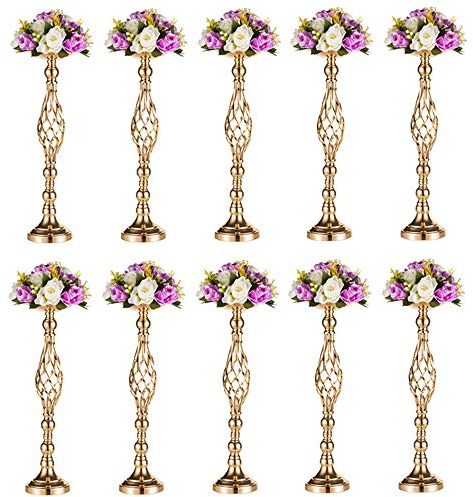 NUPTIO Gold Blumenständer Hochzeit Tischdeko: 10 Stück 59cm Hohe Metall Vase Goldene Kerzenständer für Hochzeitsdeko Geburtstag Party Tisch Tafelaufsatz Jahrestag Dekorationen
