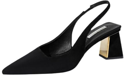 Cinturino alla Caviglia Slingback Scarpe Tacco Largo A Punta Décolleté Donna 6CM Signore Partito Vestito Scarpe da Sposa (Nero,36)