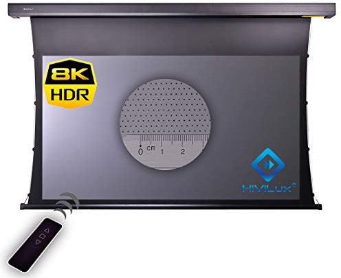 HiViLux Tension Motor Canvas ALR Alto contrasto Grigio Tela: HiViGrey Cinema 5D MP/HDR Akustics trasparente 8K Gain = 1,25 Micro perforato fonoassorbente (16:9 Immagine: 244 x 137 cm 110 diagonale,