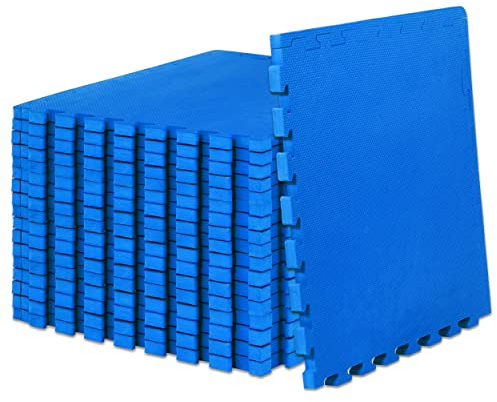 ProsourceFit Extra Thick Puzzle Exercise Mat, EVA Foam Interlocking Tiles for Protective, Cushioned Workout Flooring for Home and Gym Equipment, Blue - 1 inch - 72 Sq Ft - 18 Tiles