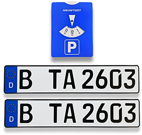 TA TradeArea Parkscheibe inklusive 2 Standard EU Kennzeichen mit ihrer Wunschprägung (2 Kennzeichen + Parkscheibe)