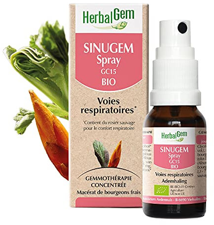 HerbalGem Sinugem Spray Bio Aulne et Rosier sauvage Complexe voies respiratoires Respirez plus librement par le nez 15 ml