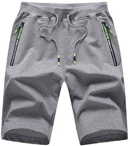 JustSun Kurze Hosen Herren Shorts Sommer Kurze Jogginghose Baumwolle Sweat Sport Shorts mit Reißverschluss Grau XL
