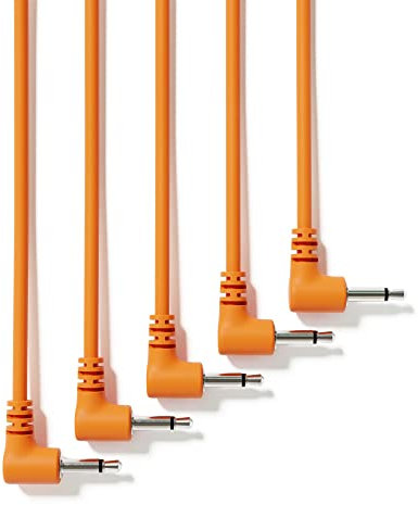 ExcelValley - 5-Pack - Rechtwinkliger Mono Modular Patchkabel - 3,5mm 1/8 Eurorack Synthesizer [Orange | 200 cm - 78,74]