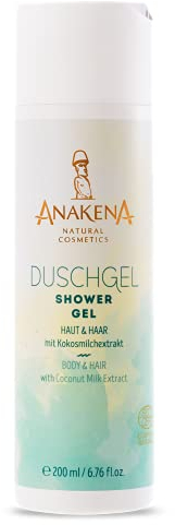 ANAKENA Natural Cosmetics - Naturkosmetik - Duschgel Haut & Haar, tropischer Duft, mit Kokosmilchextrakt, vegan, ohne Mikroplastik, 200 ml, Frauen & Männer