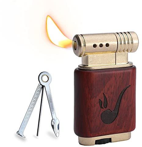 PROMISE Vintage Flammenfeuerzeug, nachfüllbares Butan-Gasfeuerzeug, Geschenk für Vater (Braun)