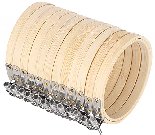 12-teiliges Stickrahmen-Set 9 cm Bambus-Kreis-Kreuzstichrahmen-Reifenring für Stickerei und Kreuzstich