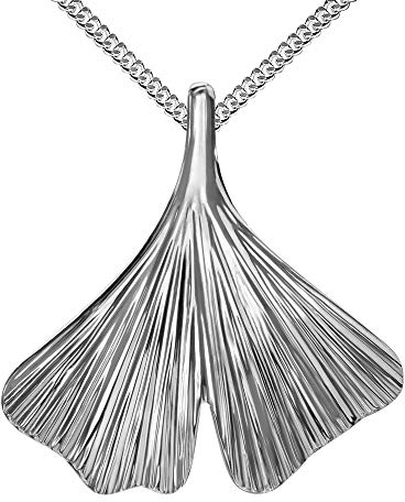 Anhänger 925 Silber mit Ginkgo-Blatt Sterlingsilber für Damen Mit Kette 45 cm