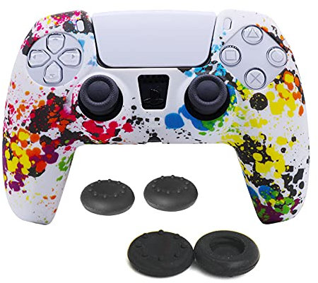 Yolistar Coque pour Manette PS5 DualSense, Étui en Souple Silicone Souple Non-Slip x 1 (Blanc Camouflage) avec 4Pcs Poignées de Pouce Compatible avec Sony Playstation 5