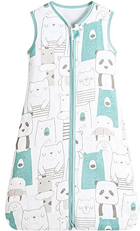 GudGmtoy Baby Sleeping Bag, 0.5 TOG Cotton Midnight Moons Sleeping Bag, Newborn Baby Sleeping Bag, Unisex for Boys and Girls, 6-12 months, Panda and Bear