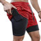 MANLUODANNI Herren Running Shorts, 2 in 1 Shorts Men Laufshorts Fitness Sporthose Kurz Jogginghose Schnelltrocknende Laufhose mit Kompressionsshorts und Taschen Reißverschlussfach Rot L