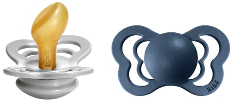 BIBS Couture Schnuller 2er-Pack, BPA-frei, Kiefergerechte Form. Naturkautschuk/Latex, Hergestellt in Dänemark. 6-18 Monate (2er Pack), Cloud/Steel Blue
