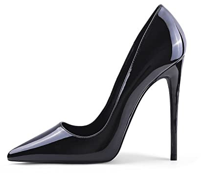 Zhabtuc Women's Court Shoes Ladies Pointed Toe High Heel Sexy Slip On Stiletto Pumps Party Prom Wedding Heeled Shoes 12CM,Black 4 UK(7 US)