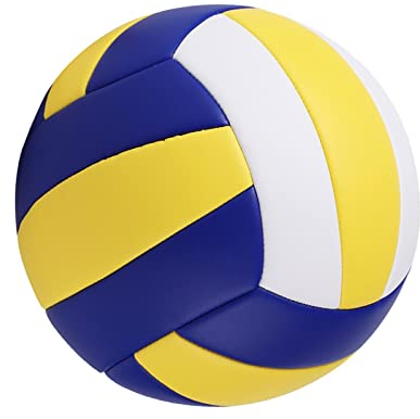 Milageto Professioneller PU Weicher Indoor Volleyball Größe 5 mit Ballpumpe Freizeit Outdoor Standardball für Anfänger, Blau Gelb