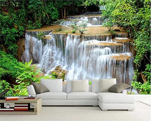 XTSWallpaper Tapete Fototapete 3D Effekt 360X250Cm Grün Pflanzen Wasserfall 3D Selbstklebendes Tapetenbild Abnehmbar Wandtapete Wohnzimmer Pvc Wasserdichte Wandtattoos Wandaufkleber Dekor