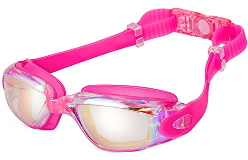 Schwimmbrille,Schwimmbrille mit Nasenschutz, Schwimmbrille Anti Beschlag uv Schutz, Ohrstöpsel & Nasenklammern Mitgeliefert & Brillenbox für Triathlon-Schwimmbrillen Andere Sommersportarten(pink)