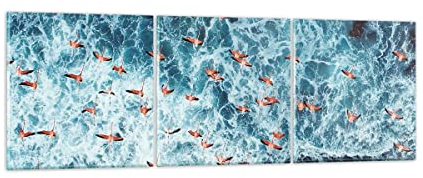 ARTTOR Mehrteilige Bilder auf Glas Flamingos Karibik Vögel Glasbild 90x30cm Wandbilder Dekoration Wohnzimmer Schlafzimmer Küche Set 3 teilige Klein Wanddeko Wand Kunstdruck Art Modern GCA90x30-5013