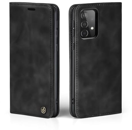 LBH Handyhülle für Samsung Galaxy A52 / A52 5G / A52s 5G in Schwarz mit Karten- und Geldfach Smartphone Hülle mit Standfunktion Flip Case Schutzhülle Magnetverschluss Vintage