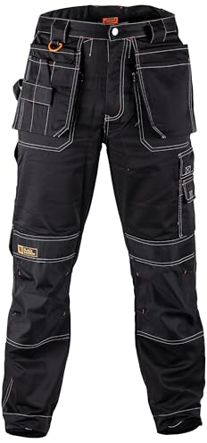 BLACK HAMMER Herren Sicherheitsarbeitshose Cargo Utility Entspannte Passform Wasserabweisend Dauerhaft und Bequeme Kleidung mit Kniepolstertaschen BAU-Arbeitskleidung Zilla (36W / 29 Short)