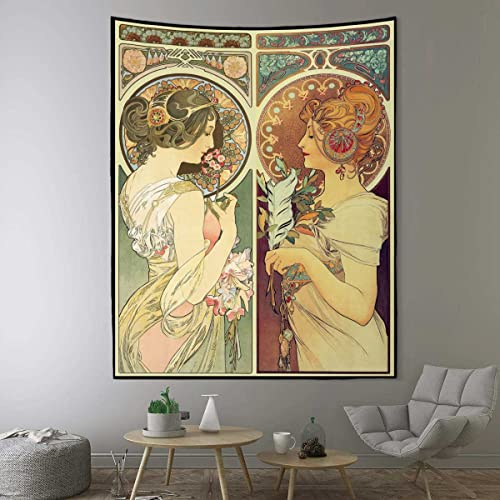 843 Wandteppich Europäische Jugendstil Dame Mittelalter Damen Blume Vintage Mittelalter Wandtuch Weiches Dekoration Wandbehang Durable Für Wohnheim 152x102cm