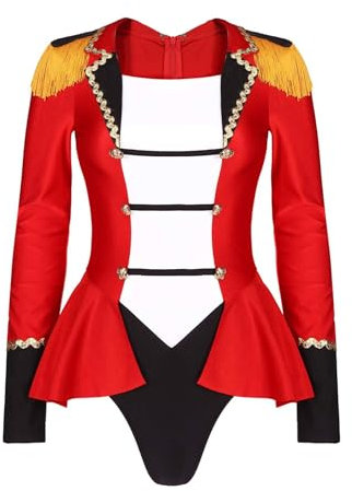 Freebily Justaucorps Gym Danse Femme Body String Cirque Meneur Cosplay Costume Cirque Femme Déguisement Carnaval Stage Spectacles Rouge M