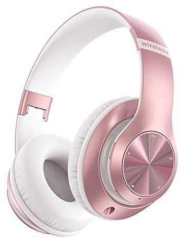 ZORIN 9S Auriculares Inalambricos Bluetooth Diadema Plegables, 60 Horas de Reproducción Cascos Inalambricos Bluetooth Estéreo HiFi con Micrófono, 6EQ Modos, Soporte Micro TF/FM, para PC/Fones (Rosa)