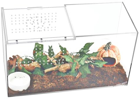 NANEEZOO Terrariengehege für Reptilien, Acryl, 35,6 x 15,2 x 20,3 cm, Tarantel-Gehege mit magnetischer Schiebetür, Zuchtkasten für Reptilien, Amphibien, Mantis, Spinnen, Kricket und andere Wirbellose