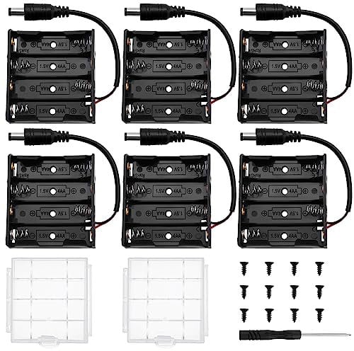 6 Pièces 4 AA Support de Batterie, KUOQIY 4 x 1.5V AA Boîtier de batterie avec Prise CC, avec Boîte à Piles en Plastique et Tournevis et Vis