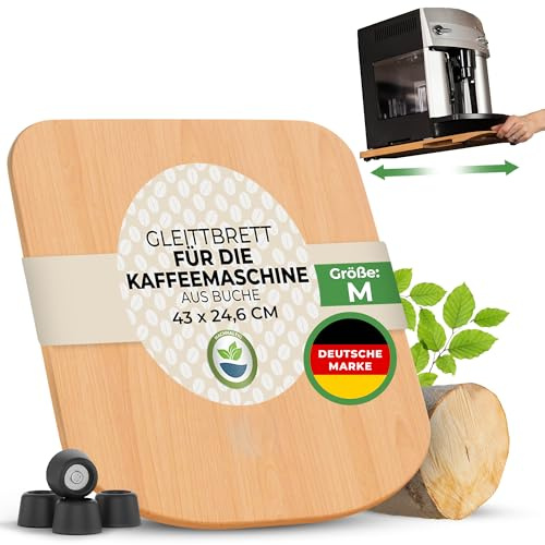 RoRo1992 Sliding Board for Coffee Machines - Rolling Board & Mat for Fully Automatic Coffee Machines - Stable Wooden Sliding Board with Recessed Handles - Protects Worktop