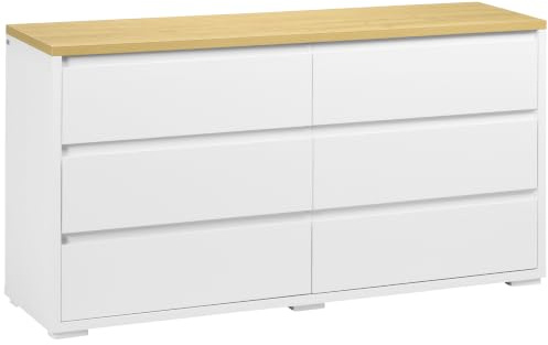 HOMCOM Cassettiera a 6 Cassetti in Truciolato 140x37x75cm Bianco | per Camera da Letto, Studio e Soggiorno