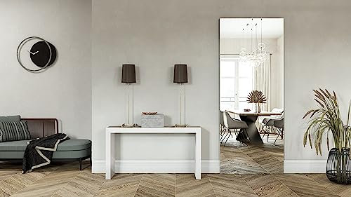 Porta battente Minimal con specchio senza cornice con chiusura magnetica esterno muro MISURA FORO 80x210 cm TIRA DESTRA laccata bianca con SPECCHIO ACRILICO