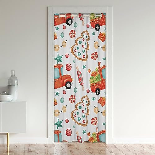 Loussiesd Tenda natalizia per porta, privacy, regalo per auto, divisorio, tenda divisoria per bambini, biscotti di Natale, trattamenti per finestre, tende bianche e rosse, copertura per porta