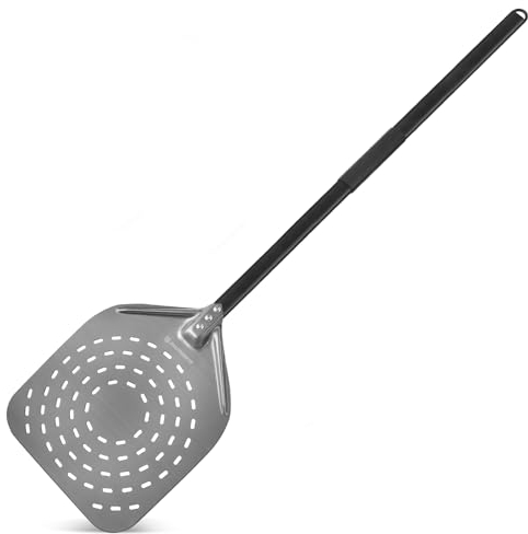 SOUTHGATE Pala para pizza Perforada, Pala para Pizza de Aluminio Anodizado Duro, 30 x 36 cm, con Mango Largo Extensible de 120 cm, para Horno de Pizza, Accesorios Cocina Hogar Gourmet, PS012-YC