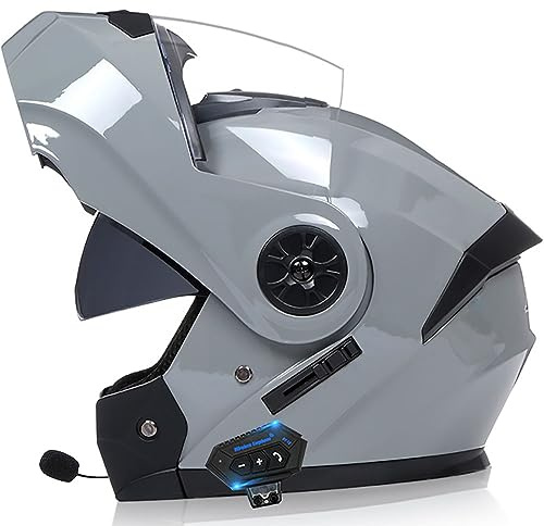 Casque Moto Modulable Homologué ECE Homme Et Femme Bluetooth Flip Up Casque Moto avec Double Visière pour Anti-Collision Casque Scooter Casque Integral Modulable pour Locomotive