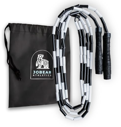 JOBEAR Athletics Springseil mit Perlen für funktionelle Fitnesssportler – Griffband-Griffe – verhedderungsfrei – verstellbar – Springseil für Erwachsene, Jugendliche und Kinder
