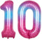 Ponmoo 40 inches Foil Balloons Numbers 10 Pink-Blue Gradient (101cm), Inflatable Helium or Air, Giant Balloon Number 0-9, 10-100, Grand Balloons for Anniversary Wedding Birthday Party Decoration