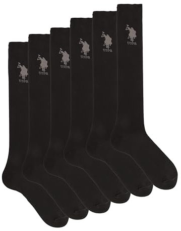 U.S. POLO ASSN. Lange Warme Baumwollsocken, 3er/6er-Pack mit Double Horsemen-Logo [US002UL_199_II_2]