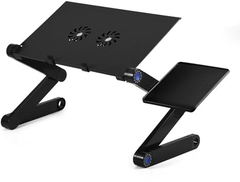 Ausla Foldable Laptop Desk Stand Adjustable Laptop Stand with Cooling Dual Fan, Ideal for Laptops Up to 17 Inches, Compact and Lightweight Design (Black)