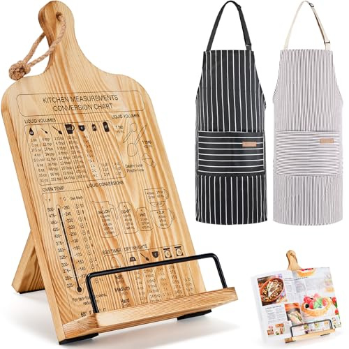 Housejoy Kochbuchständer aus Holz für die Küche mit 2 Schürzen und