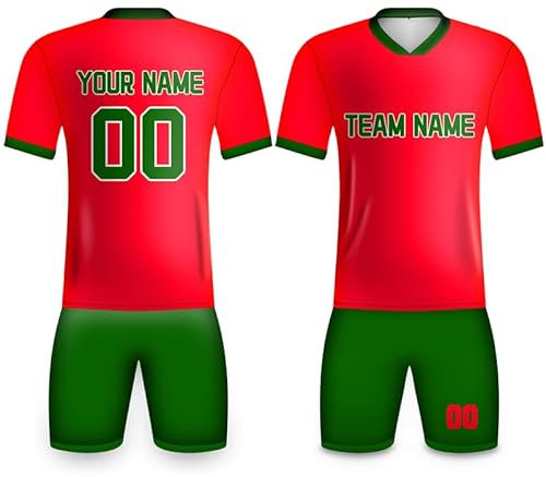 Davcielaora Fußball-Kits Marokko-Trikot für Herren/Damen/Kinder, Jungen, personalisierbar, Teamname, Nummer, Logo, Trainingsanzug, Rot / Grün - 02, S