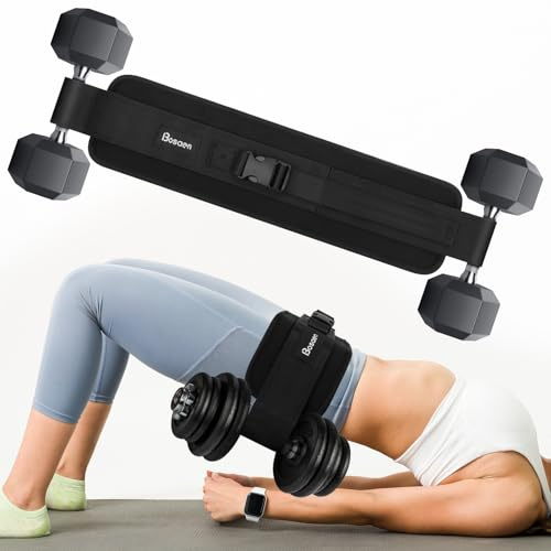 Bosaen Hip Thrust Belt, Hip Thrust Belt for Dumbbells Heavy, Booty Belt for Hip Thrust with 6.5mm Thick Non-slip Padding & 400lbs Load-Bearing, Hip Thrust Band for Gym, Home Workouts, Dumbbell