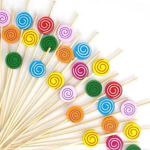 DecorWoo 100 palillos de cóctel, palillos de dientes decorativos multicolor para fiesta temática del día de San Valentín, palitos largos de madera, aperitivos, frutas, bebidas, adornar, suministros de