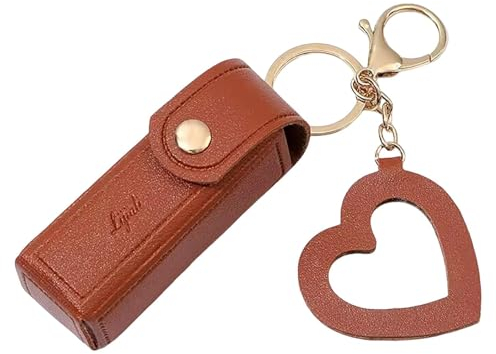Bunte Lippenstift-Schlüsselanhänger für Damen und Mädchen, Leder-Balsam-Halter, Clip auf Chapstick, modische Tragetasche, Lipgloss, Schlüsselanhänger, Damentasche, Kaffee