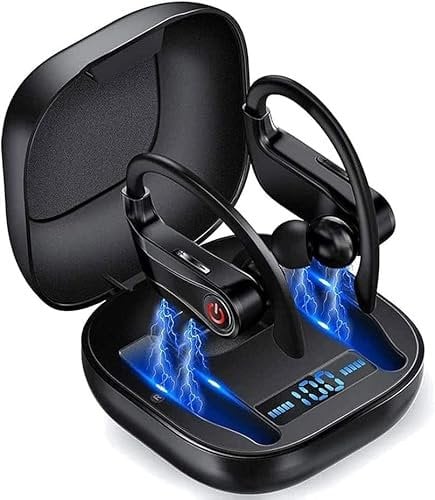 GeRRiT Bluetooth Earphones Over Ear Wireless Earbuds Sport Running Ear Hooks Bluetooth Earphone 5.0 In-Ear Wireless Headphones IPX5 Sweat Resistance W/Mic & Charging Case, Built-in Battery Pack