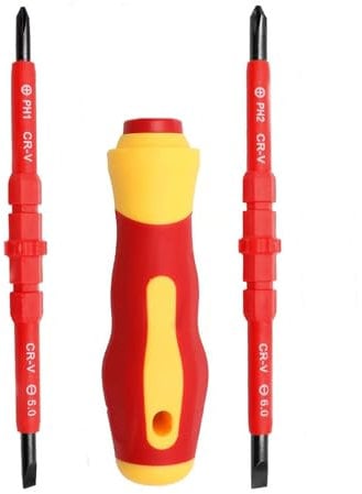 BAKESHU Set di cacciaviti isolati 4 in 1, cacciavite con magnetico, 2 Phillips e 2 piatti, cacciavite per elettricista, set di strumenti di riparazione