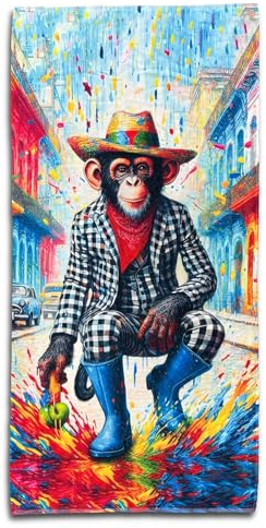 ESPiCO Strandlaken Arte Cuba Monkey Affe Schimpanse Cowboy Oldtimer Havana Regen Kunst Kuba Bunt 75 x 150 cm